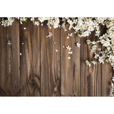 Allenjoy Walnut Wood Backdrop White Flowers Decor for Mother's Day