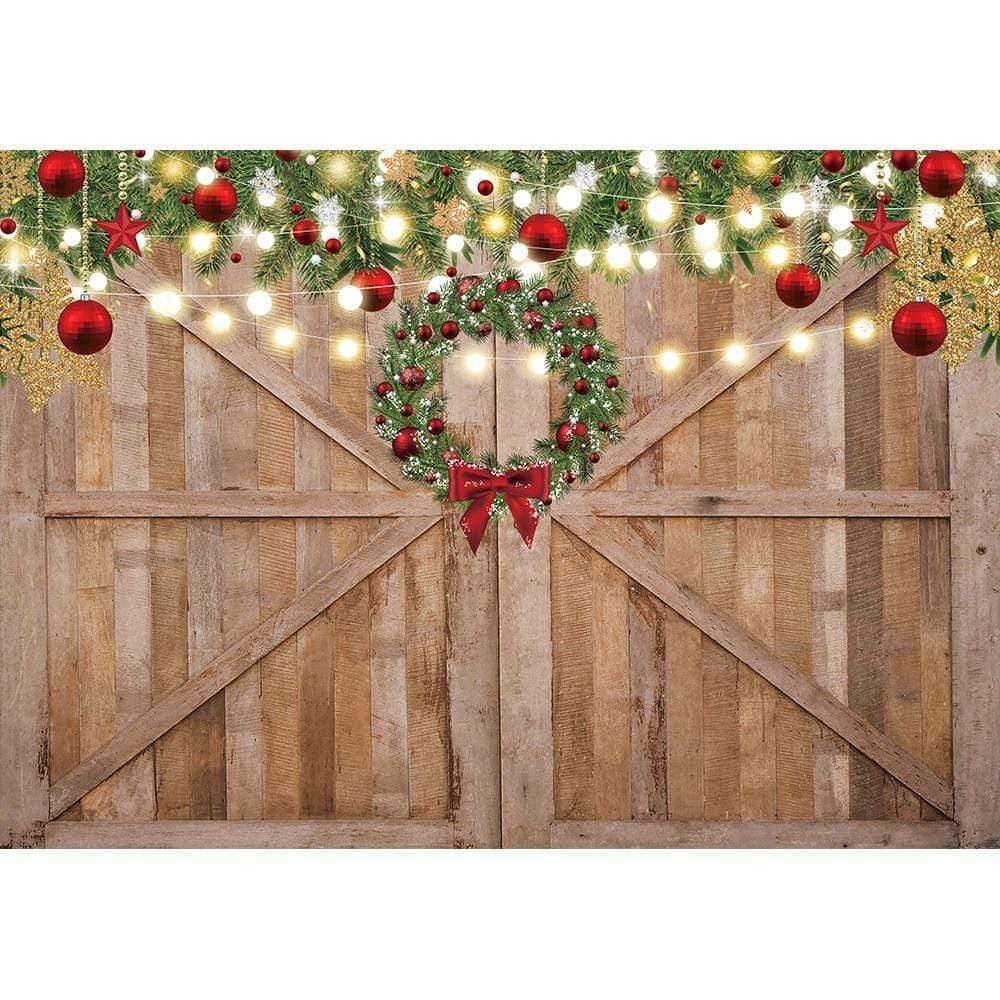 Allenjoy Wooden Door Christmas Xmas Flower Ring Light Sparling Backdrop - Allenjoystudio