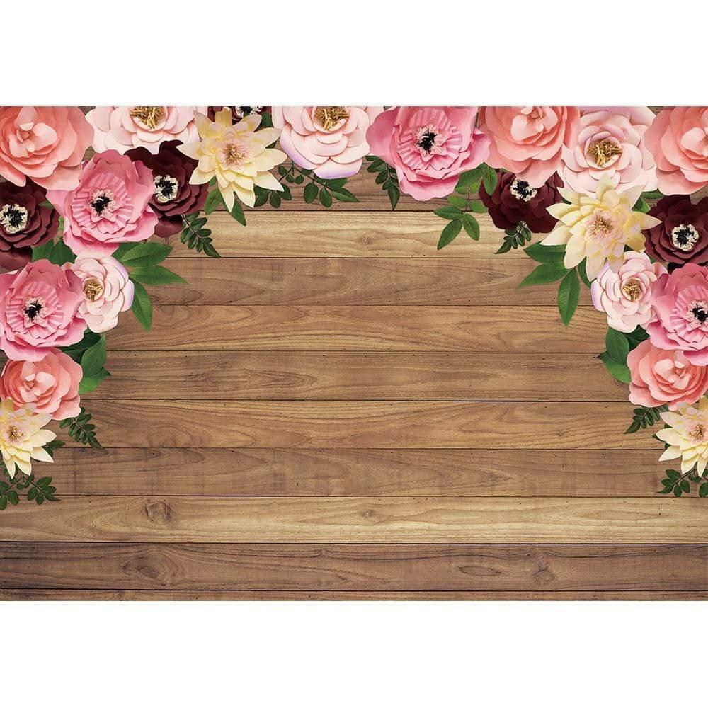 Allenjoy Wooden Paper Pink and Yellow Floral Backdrop for Mother's Day - Allenjoystudio