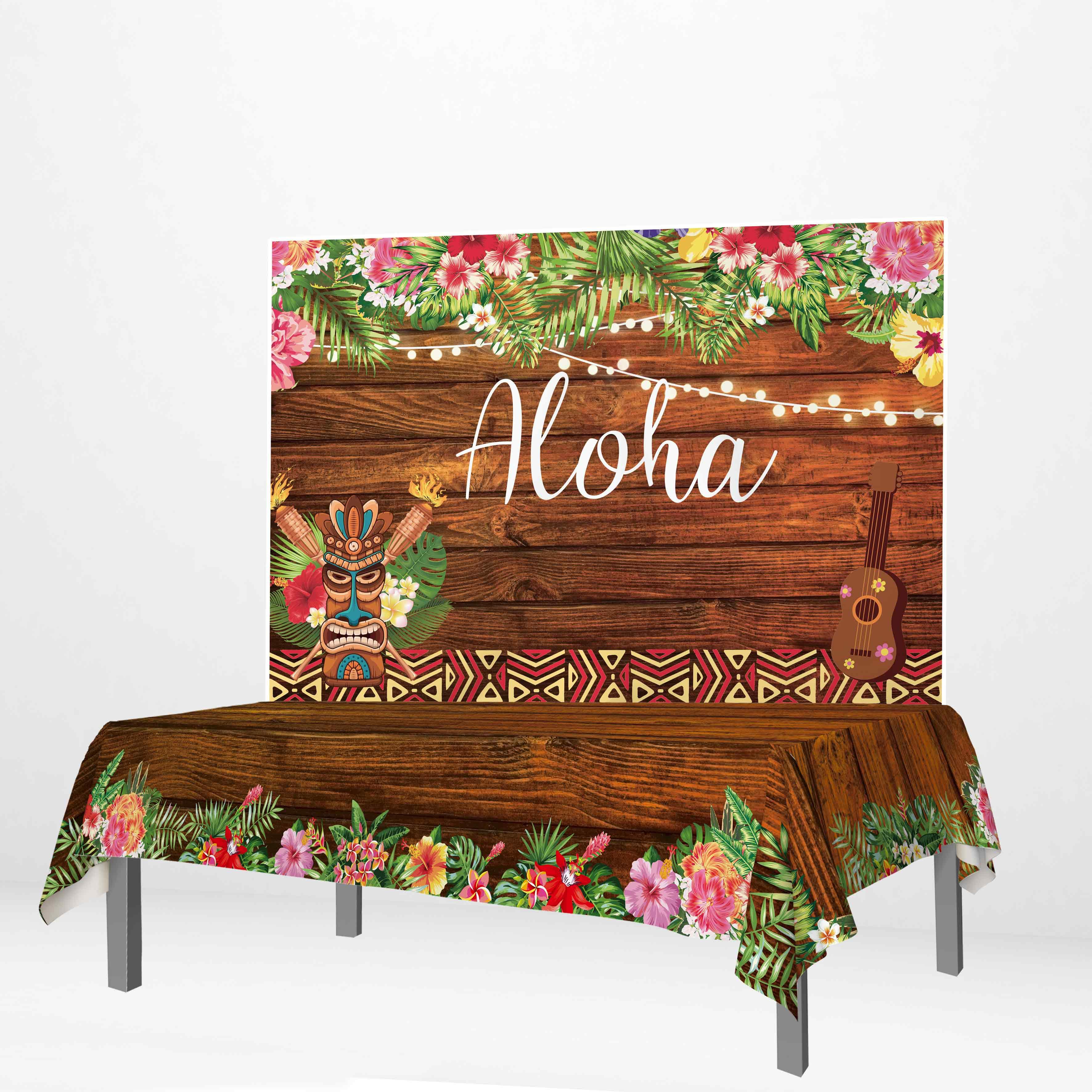 Allenjoy Aloha Luna Hawaii Wooden Backdrop and Tablecloth