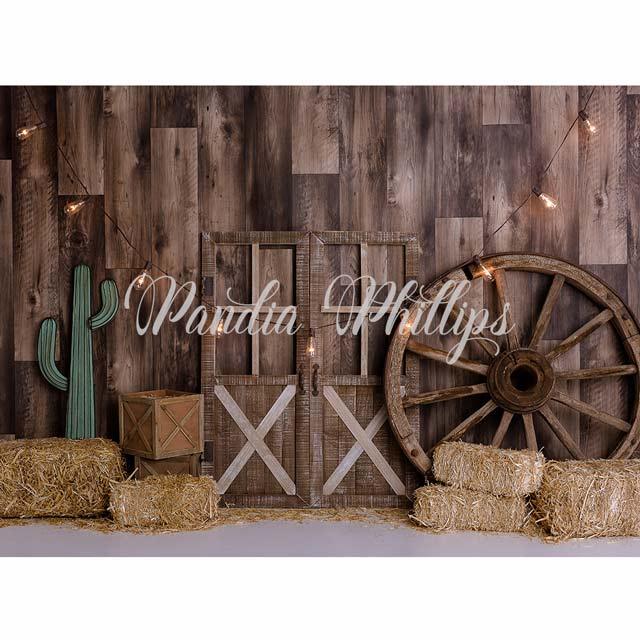 Sfondo Fotografico Western Cowboy 180x109 Cm – Tema Country Con Cactus E Cappello, Per Interni Ed Esterni