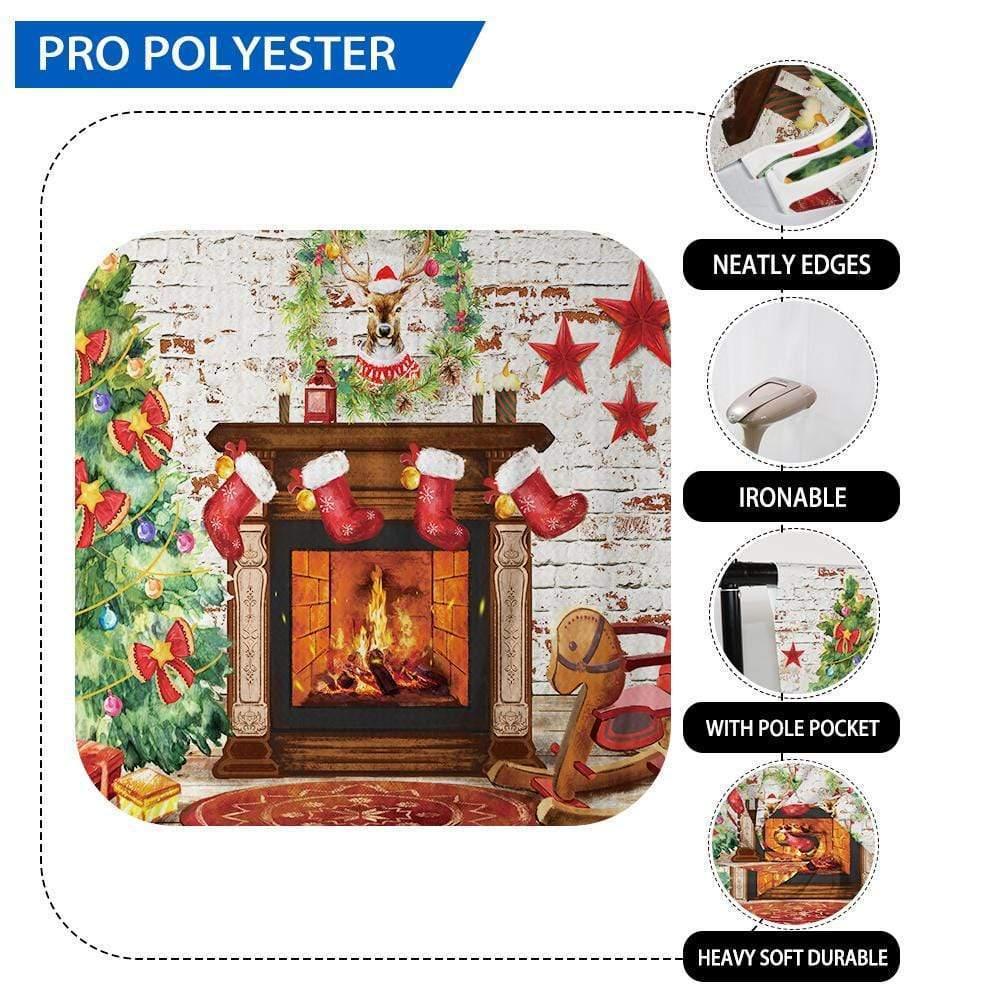Allenjoy Xmas Christmas Backdrop White Brick Wall Warm Fireplace Tree  Trojan Horse Hand-Painted for Family Children Photoshoot - Allenjoystudio