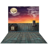 Allnejoy Halloween Magic Roof Witch Moon Night Sky Backdrop